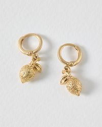 Oliver Bonas - Lou Lemon Tone Charm Drop Huggie Earrings - Lyst