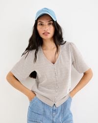 Oliver Bonas - & White Striped Button Up Short Sleeve Blouse, Size 12 - Lyst