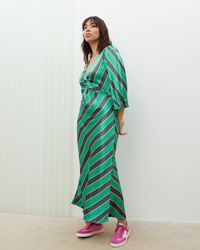 Oliver Bonas - Diagonal Stripe Twist Midi Dress, Size 6 - Lyst