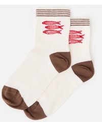 Oliver Bonas - Cream & Sardines Ribbed Ankle Socks - Lyst