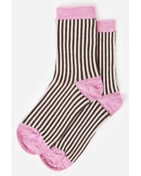 Oliver Bonas - Pink & Brown Striped Ribbed Ankle Socks - Lyst