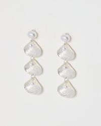 Oliver Bonas - Coraline Shell & Faux Pearl Tiered Silver Hoop Earrings - Lyst