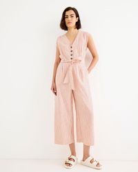 Oliver Bonas - Cream & Striped V-neck Sleeveless Jumpsuit, Size 10 - Lyst