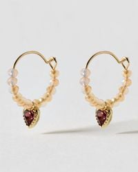 Oliver Bonas - Astra Beaded Pink Heart Hoop Earrings - Lyst