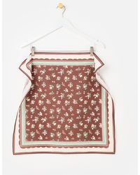 Oliver Bonas - Chocolate & Pink Floral Cotton Square Scarf - Lyst