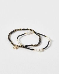 Oliver Bonas - Lumi Black Bead & Faux Pearl Friendship Bracelets Set Of Two - Lyst