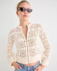 Oliver Bonas - Ecru Crochet Zip Up Bomber Jacket, Size 18 - Lyst