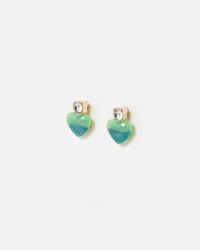 Oliver Bonas - Claire Tiny Green Heart Earrings - Lyst
