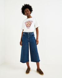 Oliver Bonas - Mid Seam Detail Cropped Wide Leg Jeans, Size 10 - Lyst