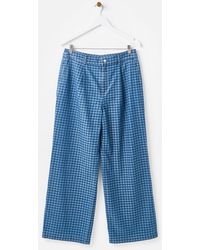 Oliver Bonas - Short Blue Denim Gingham Wide Leg Jeans, Size 10 - Lyst