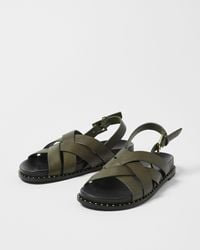 Oliver Bonas - Cross Over Weave Studded Green Leather Sandals, Size Uk 3 - Lyst