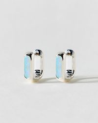 Oliver Bonas - Ava Opalite Inlay Square Shaped Silver Clicker Hoop Earrings - Lyst