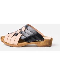 Kit and Clogs - Kit + Clogs Natural & Onyx Low Falt Leather Clogs, Size 3 - Lyst