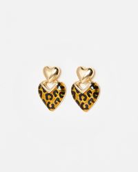 Oliver Bonas - Lana Leopard Print Tiered Heart Earrings - Lyst