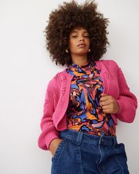 Oliver Bonas - Pretty Stitch Dark Pink Cropped Knitted Cardigan, Size 6 - Lyst
