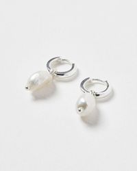 Oliver Bonas - Lucia Chunky Round Pearl & Silver Drop Hoop Earrings - Lyst