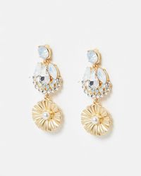 Oliver Bonas - Seraphina Faux Pearl & Flower Pendant Drop Earrings - Lyst