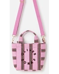 Oliver Bonas - & Brown Striped Logo Fabric Mini Tote Crossbody Bag - Lyst