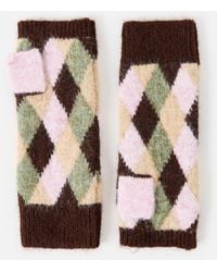 Oliver Bonas - Brown & Green Geometric Print Knitted Wrist Warmers - Lyst