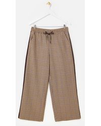 Oliver Bonas - Brown & Blue Checked Wide Leg Jogger Trousers Short, Size 10 - Lyst