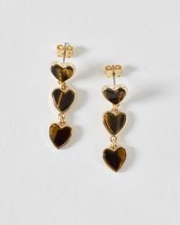 Oliver Bonas - Daniella Tiger's Eye Tiered Heart Drop Earrings - Lyst