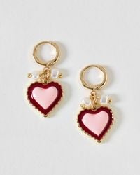 Oliver Bonas - Jess Mini Enamel Heart Drop Huggie Earrings - Lyst