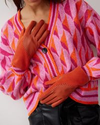 Oliver Bonas - Whipstitch Orange Leather Gloves, Size Small/medium - Lyst