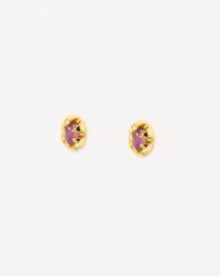 Oliver Bonas - Odette Oval Amethyst Gold Plated Stud Earrings - Lyst