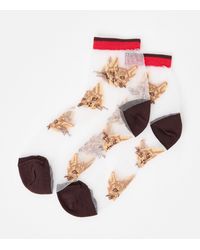 Oliver Bonas - Red & Cat Sheer Ankle Socks - Lyst