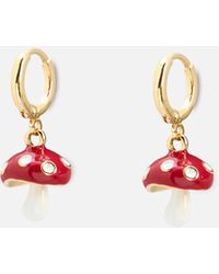 Oliver Bonas - Red Toadstool Charm Drop Huggie Earrings - Lyst