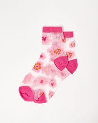 Oliver Bonas - Orange & Floral Sheer Ankle Socks - Lyst