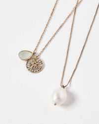 Oliver Bonas - Maia Disc Charm & Pearl Double Row Layered Pendant Necklace - Lyst