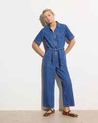 Oliver Bonas - Denim Zip Up Short Sleeve Jumpsuit, Size 6 - Lyst