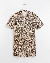 Oliver Bonas - Neutral Animal Print Yellow Mini Shirt Dress, Size 6 - Lyst
