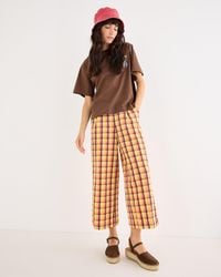Oliver Bonas - Yellow & Brown Checked Cropped Wide Leg Trousers, Size 10 - Lyst