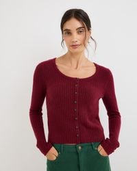 Oliver Bonas - Burgundy Button Up Ribbed Knitted Top, Size 10 - Lyst