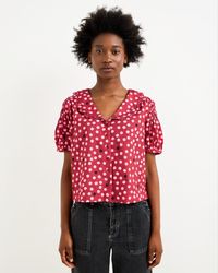 Oliver Bonas - Burgundy & Light Pink Polka Dot Scallop Collar Blouse, Size 16 - Lyst