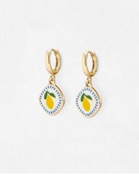 Oliver Bonas - Emory Lemon Detail Charm Drop Huggie Earrings - Lyst
