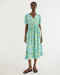 Oliver Bonas - & Yellow Floral V-neck Puff Sleeve Midi Dress, Size 10 - Lyst