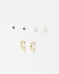 Oliver Bonas - Rita Opalite Stud & Hoop Gold Plated Earring Set - Lyst