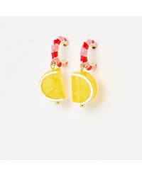 Oliver Bonas - Leslie Lemon Charm Drop Enamel Hoop Earrings - Lyst