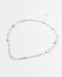 Oliver Bonas - Eartha Amazonite & Freshwater Pearl Silver Collar Necklace - Lyst