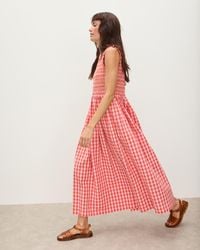 Oliver Bonas - Red & Gingham Shirred Bodice V-neck Midi Dress, Size 6 - Lyst