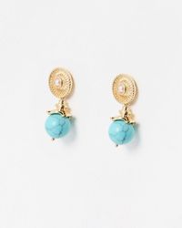 Oliver Bonas - Azalea Turquoise Bead Drop Stud Earrings - Lyst