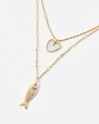 Oliver Bonas - Ansel Heart & Fish Pendant Layered Chain Necklace - Lyst