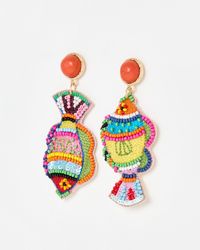 Oliver Bonas - Mabel Embroidered Fish Large Statement Earrings - Lyst
