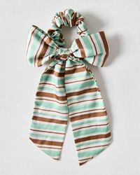 Oliver Bonas - Aspen Brown & Stripe Bow Scrunchie - Lyst