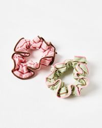 Oliver Bonas - Leila Pink & Stripe Scrunchie Set Of Two - Lyst