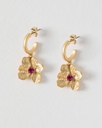 Oliver Bonas - Mada Flower Pink Stone Drop Hoop Earrings - Lyst