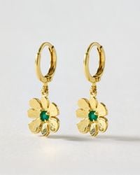Oliver Bonas - Zaria Green Onyx Flower Charm Hoop Drop Earrings - Lyst